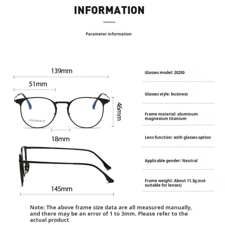 Yimaruili Unisex Full Rim Round Al Mg Titanium Alloy Eyeglasses 20250