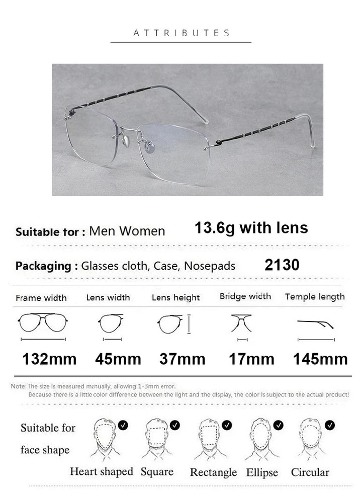 Aimee Unisex Rimless Square Titanium Eyeglasses 2130 Rimless Aimee   