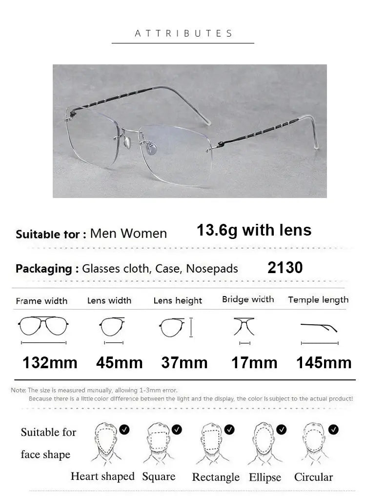 Bobbie Womens Rimless Square Titanium Eyeglasses 213000 — view 2 | Bobbie at FuzWeb