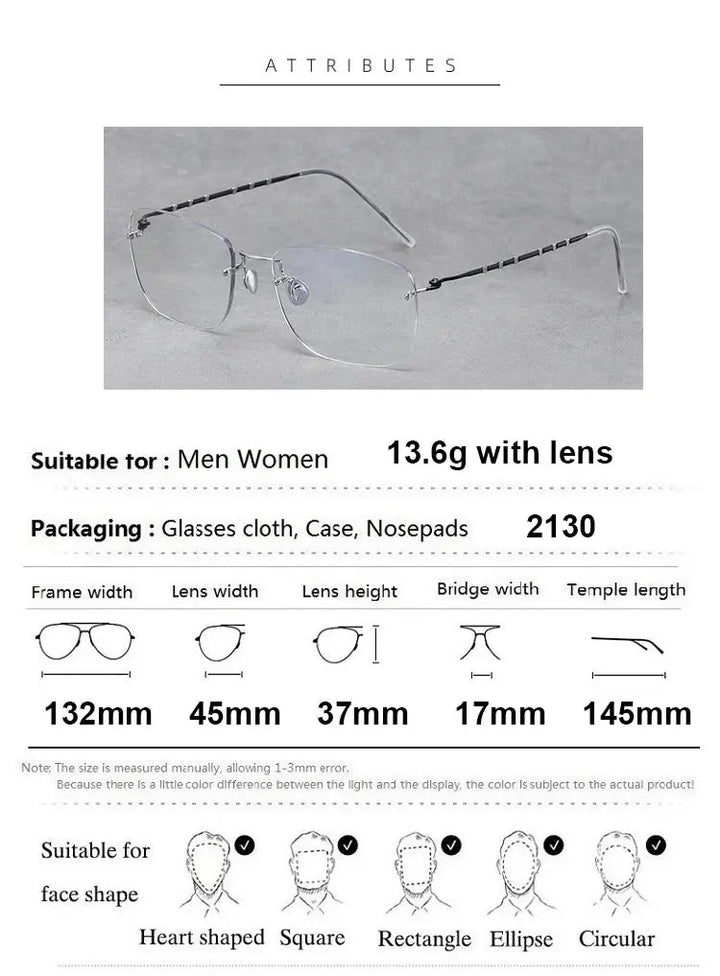 Bobbie Womens Rimless Square Titanium Eyeglasses 213000 — view 2 | Bobbie at FuzWeb