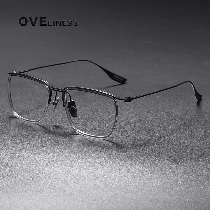 Oveliness Unisex Full Rim Square Titanium Acetate Eyeglasses 42106 Full Rim Oveliness grey gun  