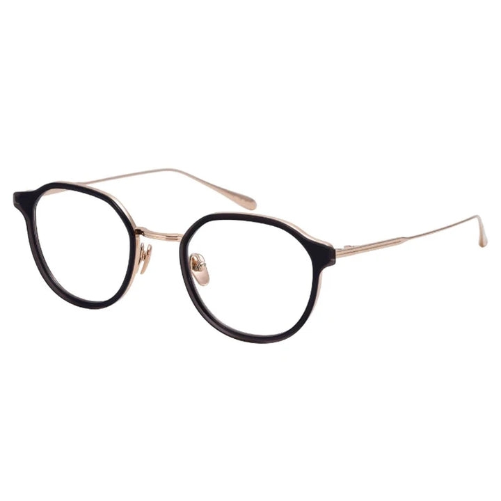 Aimee Unisex Full Rim Round Titanium Acetate Eyeglasses 2241 Full Rim Aimee Black-Golden  