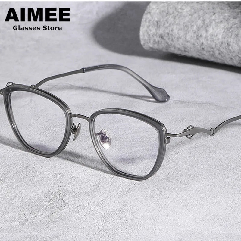 Aimee Unisex Full Rim Oval Polygon Titanium Acetate Eyeglasses 60891