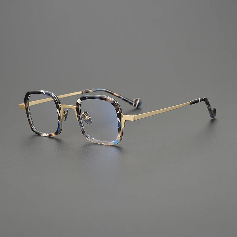 Gatenac Unisex Full Rim Square Titanium Acetate Eyeglasses G1530 Full Rim Gatenac Gold  