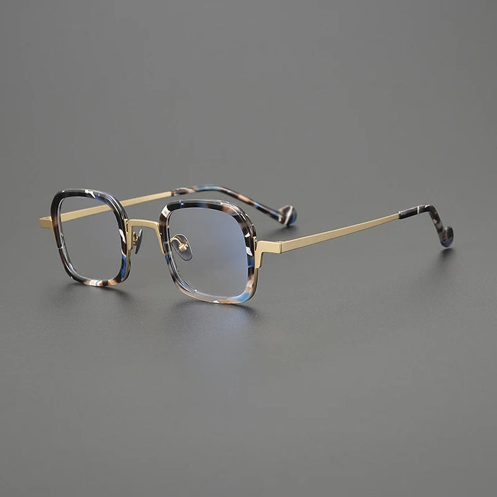 Gatenac Unisex Full Rim Square Titanium Acetate Eyeglasses G1530 Full Rim Gatenac Gold  