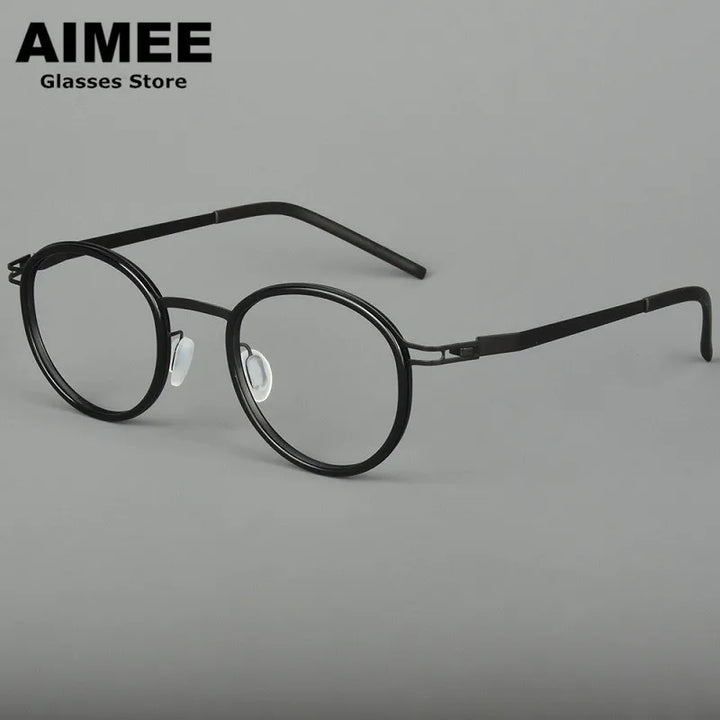 Aimee Unisex Full Rim Round Screwless Titanium Acetate Eyeglasses 4620 Full Rim Aimee   