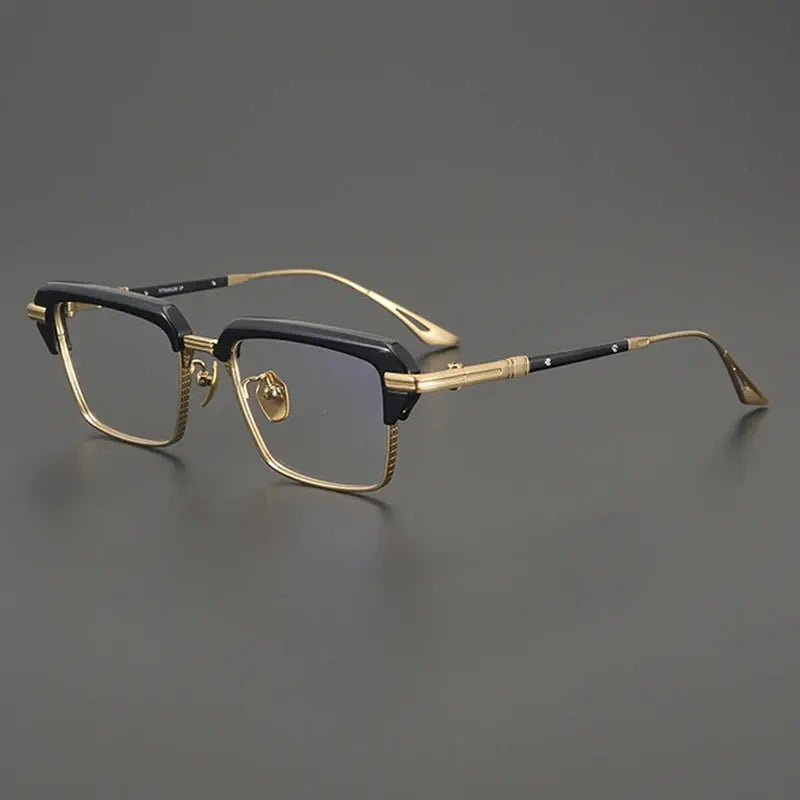 Gatenac Unisex Full Rim Big Square Acetate Titanium Eyeglasses 687008 FuzWeb