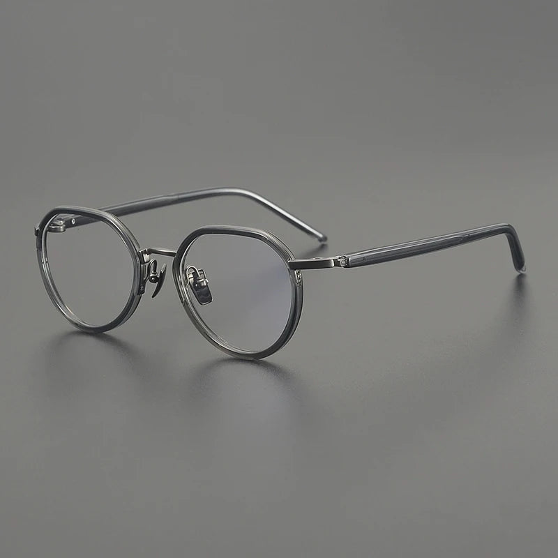 Gatenac Unisex Full Rim Flat Top Round Acetate Titanium Eyeglasses G2171