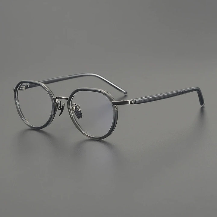 Gatenac Unisex Full Rim Flat Top Round Acetate Titanium Eyeglasses G2171
