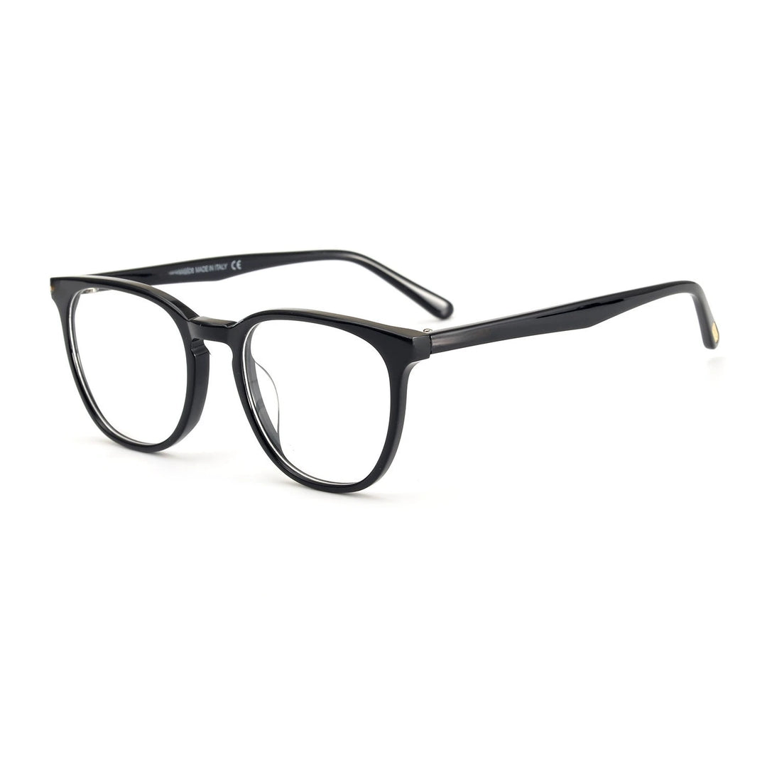 Yimaruili Unisex Full Rim Round Acetate Eyeglasses 85506 Full Rim Yimaruili Eyeglasses Black