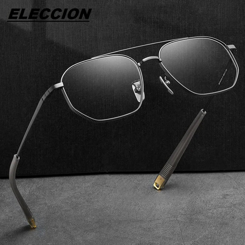 Eleccion Men's Full Rim Polygon Double Bridge Titanium Eyeglasses 7518 Full Rim Eleccion