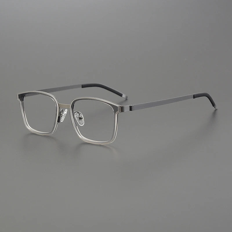 Gatenac Unisex Full Rim Square Acetate Stainless Steel Eyeglasses 1224 Full Rim Gatenac Gray Gun  