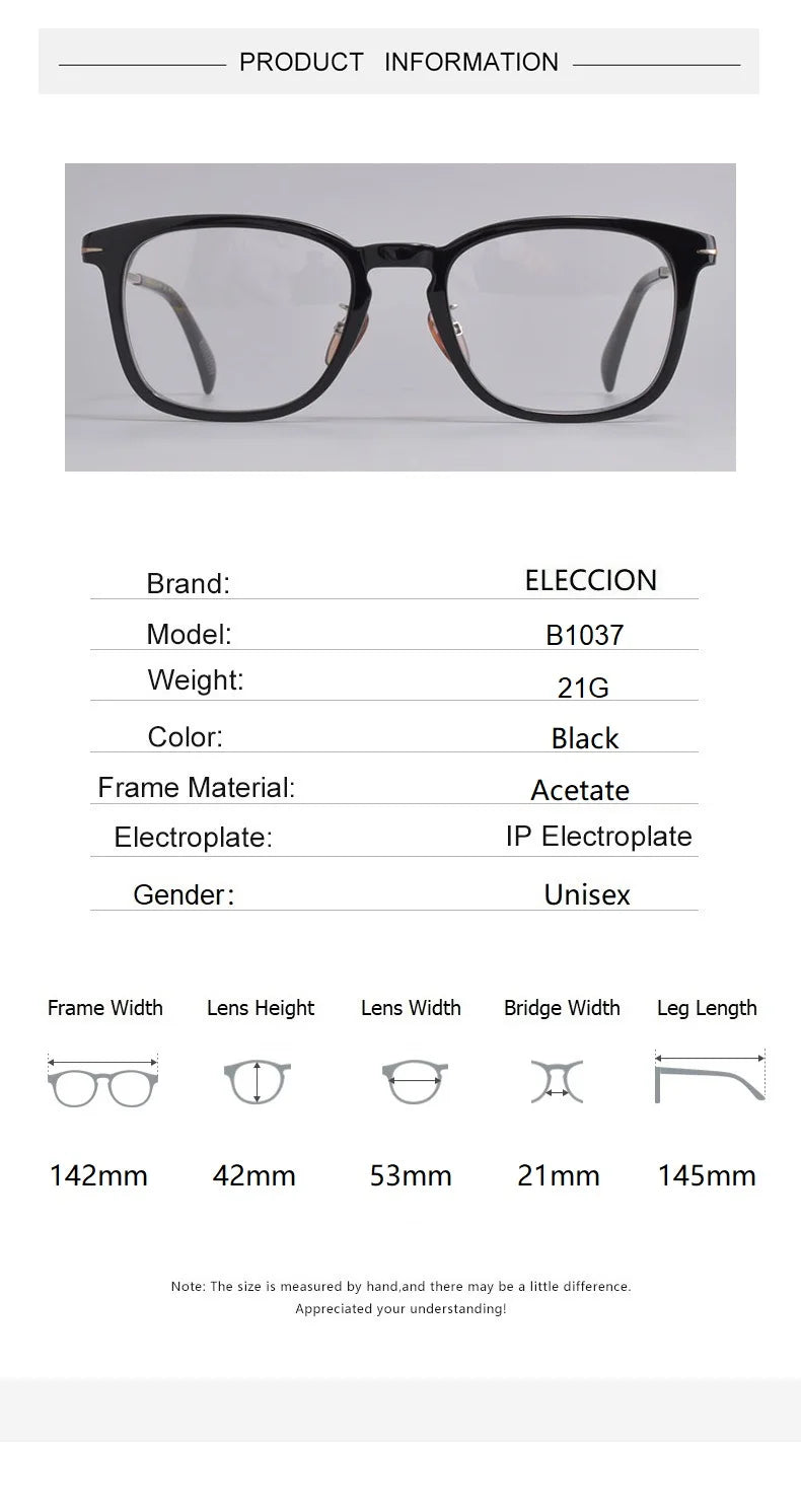 Eleccion Unisex Full Rim Square Acetate Titanium Eyeglasses Clip On Sunglasses 41037