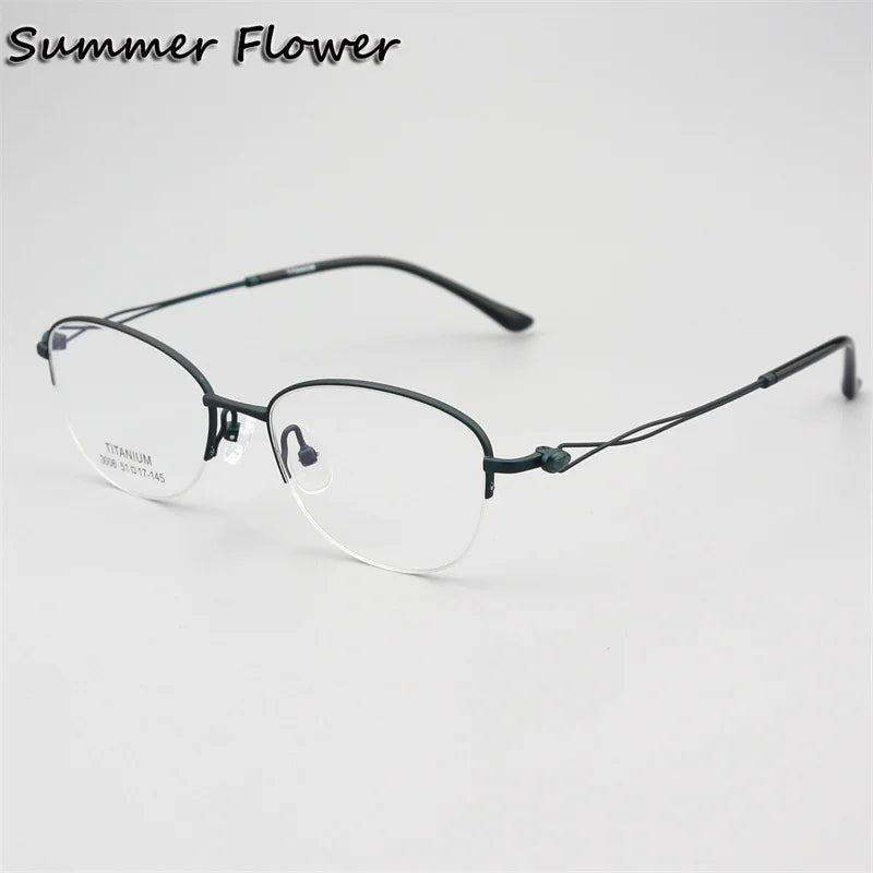Summer Flower Women's Semi Rim Oval Square Titanium Eyeglasses 613008
