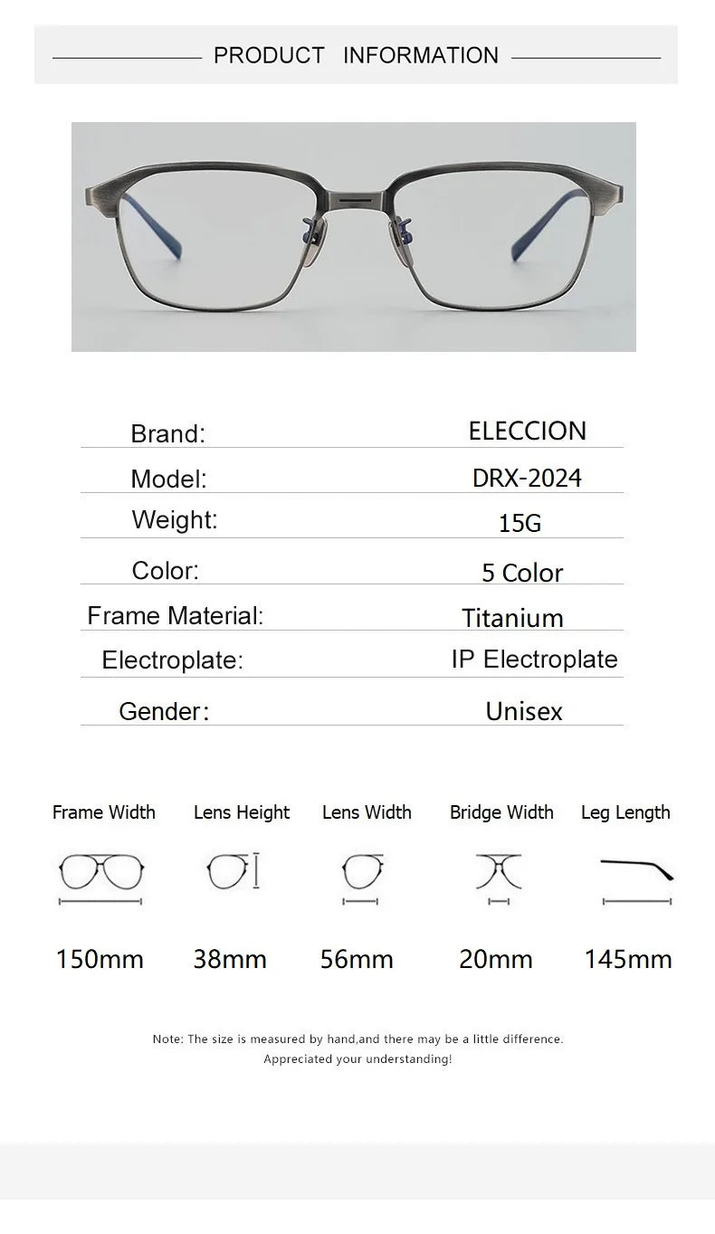 Eleccion Men's Full Rim Big Square Titanium Eyeglasses 24044