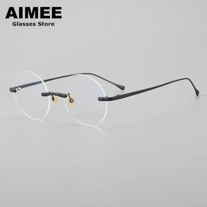 Aimee Unisex Rimless Round Titanium Eyeglasses 59334 Rimless Aimee Black  