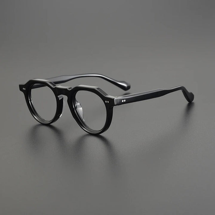 Gatenac Unisex Full Rim Flat Top Round Acetate Eyeglasses Gxyj1141 Full Rim Gatenac Black  