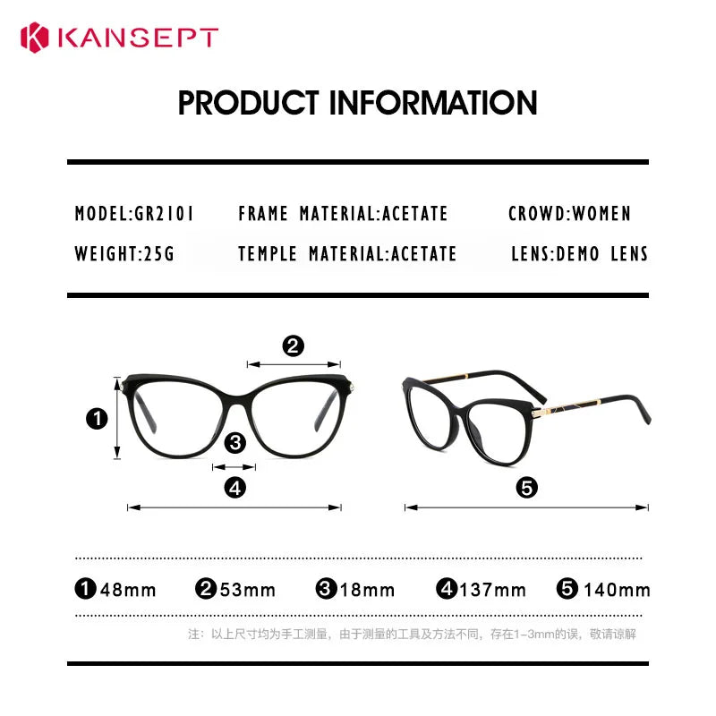 Kansept Women's Full Rim Square Tr 90 Alloy Reading Glass 72101