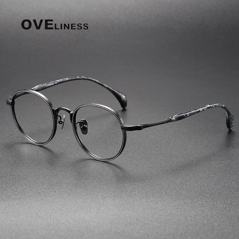 Oveliness Unisex Full Rim Round Titanium Eyeglasses 80862 Full Rim Oveliness black  