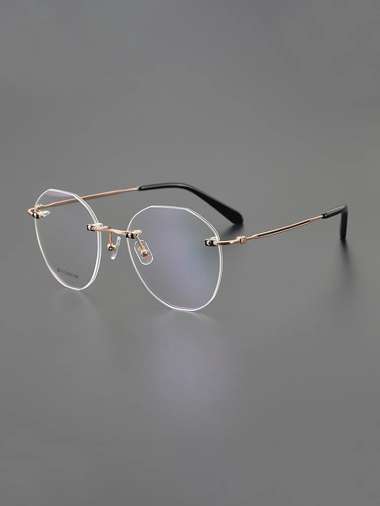 Nobler Unisex Rimless Flat Top Round Titanium Eyeglasses T074 Full Rim Nobler   