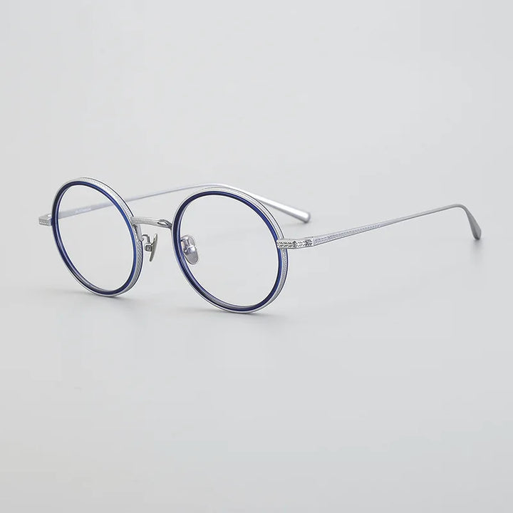 Black Mask Unisex Full Rim Round Titanium Eyeglasses 14026 Full Rim Black Mask Blue-Silver  