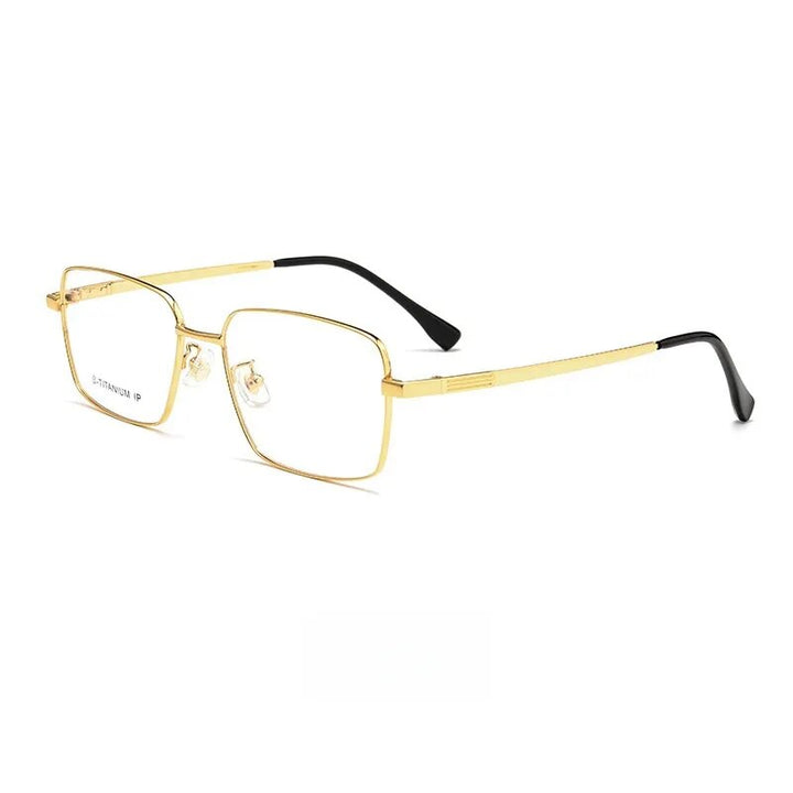 Yimaruili Men's Full Rim Square Titanium Alloy Eyeglasses Mc82232t Full Rim Yimaruili Eyeglasses Gold  