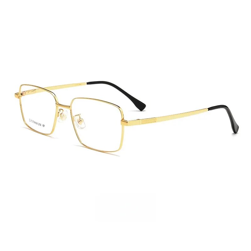 Yimaruili Men's Full Rim Square Titanium Alloy Eyeglasses Mc82232t Full Rim Yimaruili Eyeglasses Gold  