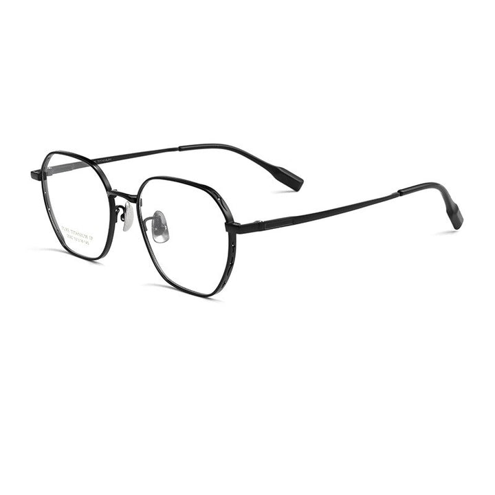 KatKani Unisex Full Rim Polygonal Titanium Alloy Eyeglasses 2092p Full Rim KatKani Eyeglasses Black  