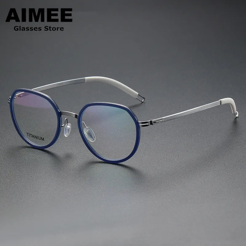 Aimee Unisex Full Rim Flat Top Oval Titanium Acetate Eyeglasses 60219 Full Rim Aimee   