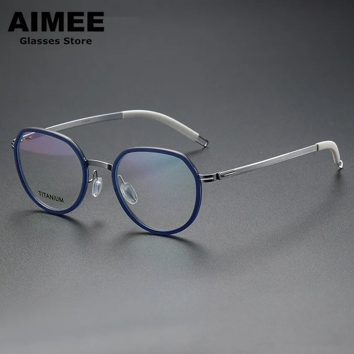 Aimee Unisex Full Rim Flat Top Oval Titanium Acetate Eyeglasses 60219 Full Rim Aimee   