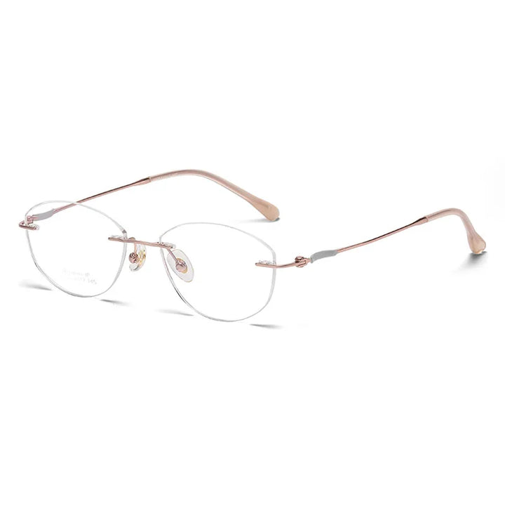 Momoja Women's Rimless Oval Square Cat Eye Titanium Eyeglasses 6033