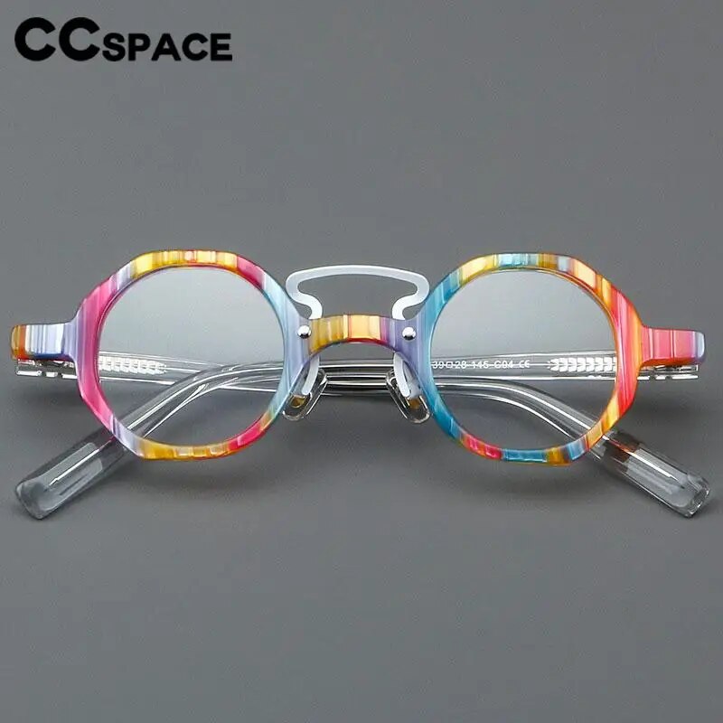 CCspace Unisex Full Rim Small Round Double Bridge Acetate Alloy Eyeglasses 57057 Full Rim CCspace   
