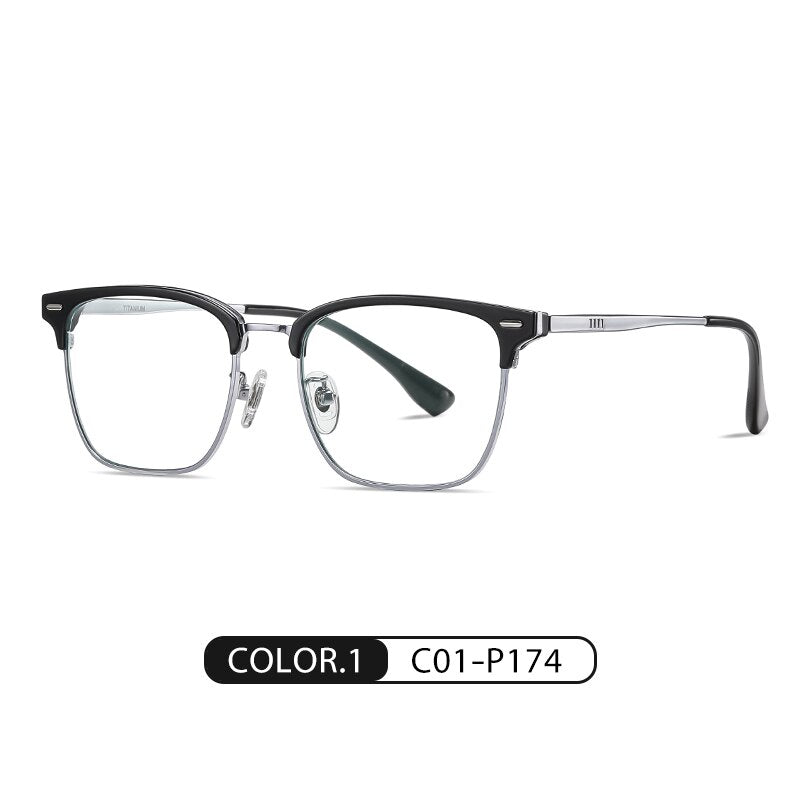Zirosat Men's Full Rim Square Tr 90 Titanium Eyeglasses St6203 C1