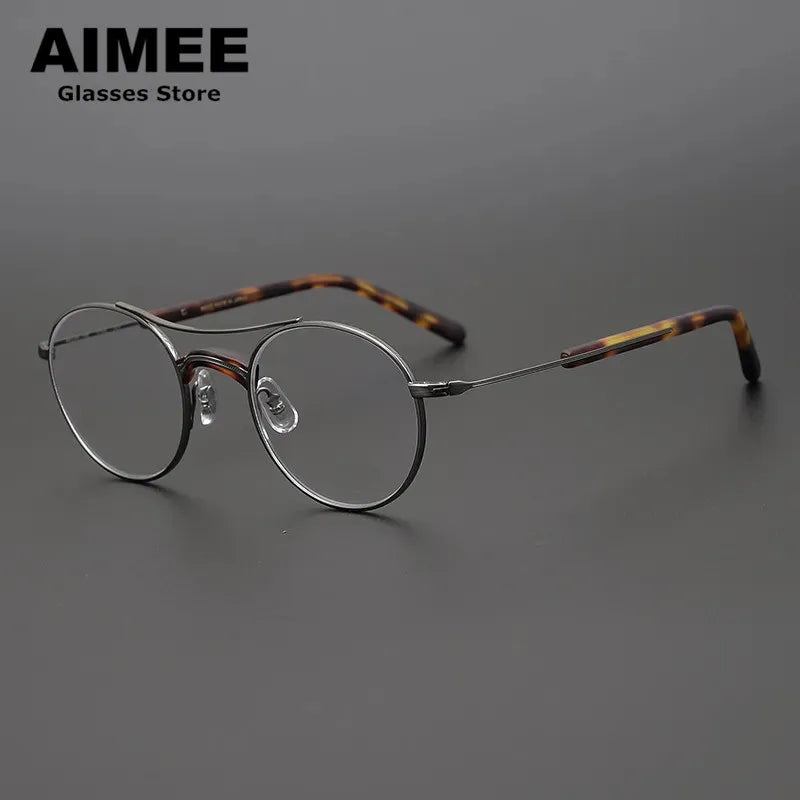 Aimee Unisex Full Rim Round Double Bridge Titanium Eyeglasses 7106 Full Rim Aimee Grey tortoise  