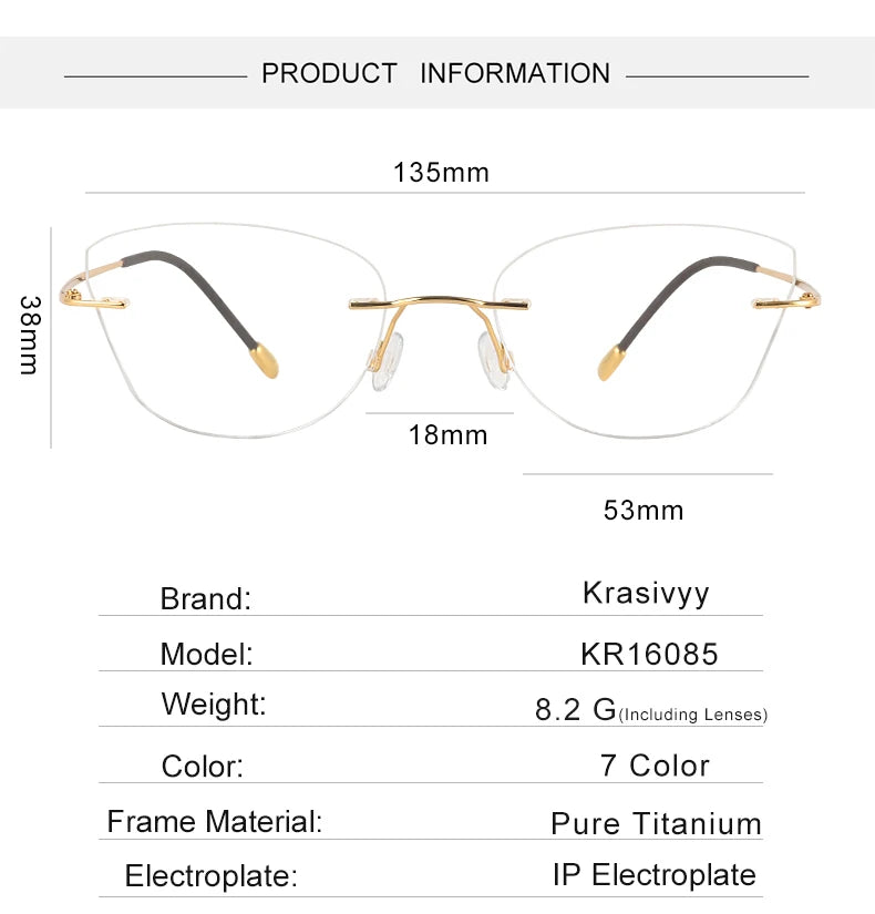Krasivyy Women's Rimless Oval Cat Eye Titanium Eyeglasses 416085
