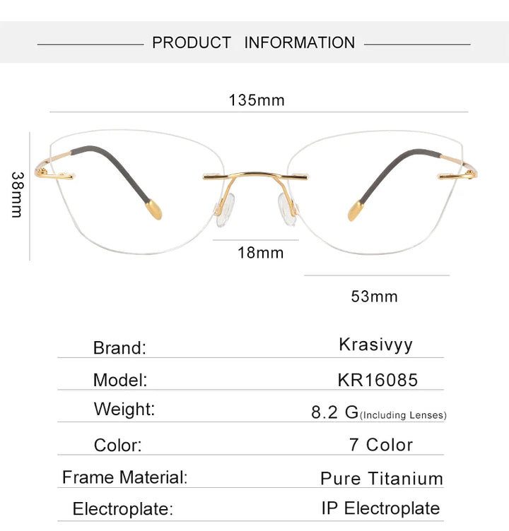 Krasivyy Women's Rimless Oval Cat Eye Titanium Eyeglasses 416085