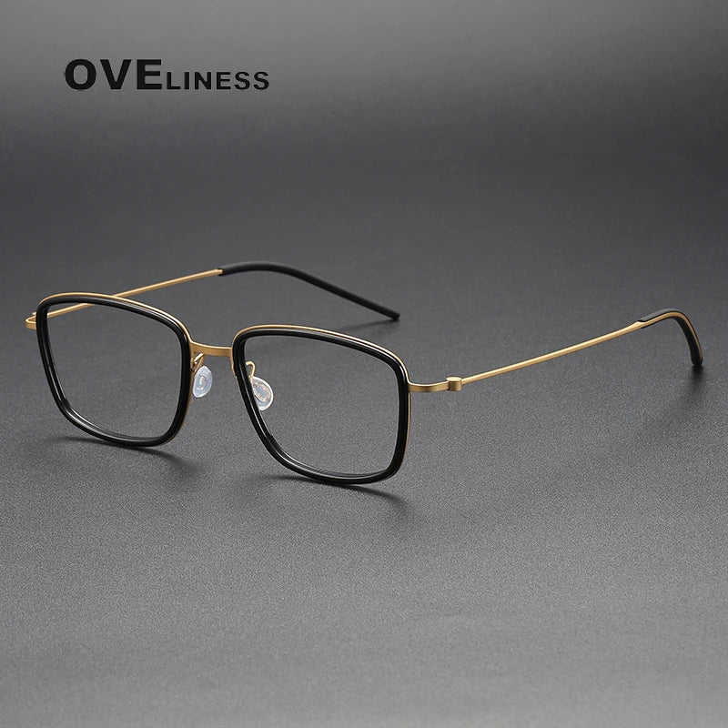 Oveliness Unisex Full Rim Polygon Acetate Titanium Eyeglasses 5803 Full Rim Oveliness black gold  