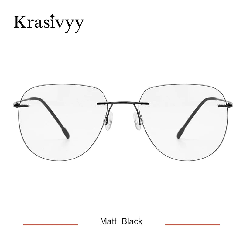 Krasivyy Women's Rimless Flat Top Oval Titanium  Eyeglasses 44154 Rimless Krasivyy Matt  Black  