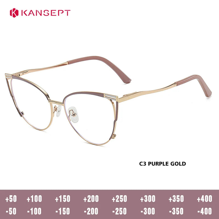 Kansept Women's Full Rim Round Cat Eye Alloy Reading Glasses 556984