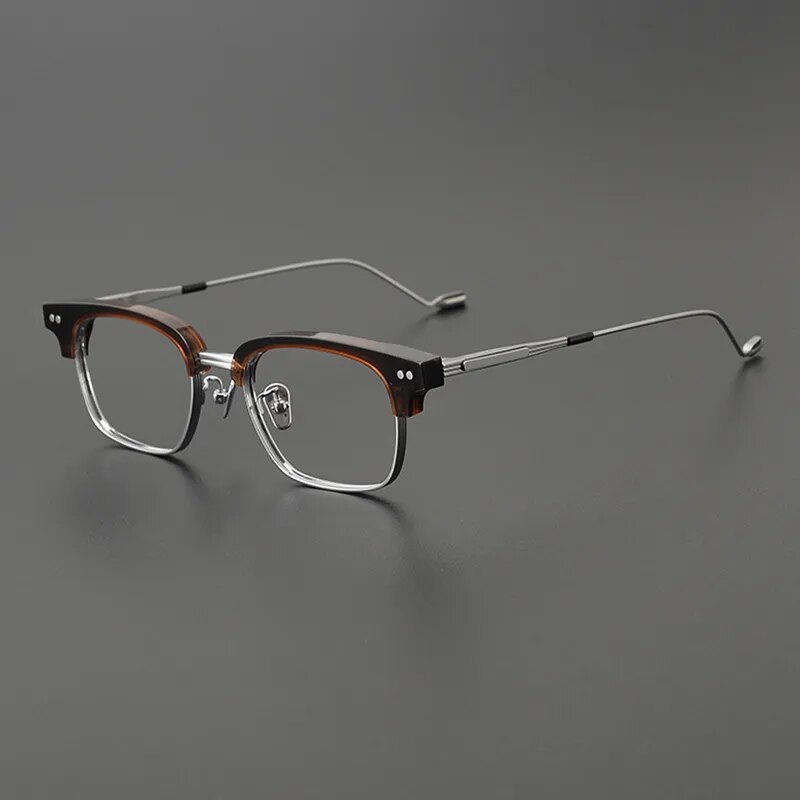 Gatenac Unisex Full Rim Square Titanium Acetate Eyeglasses Gxyj1129 Full Rim Gatenac Tortoiseshell Silver  