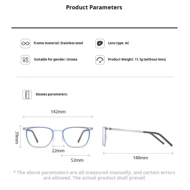 Xbora Unisex Full Rim Square Acetate Stainless Steel Eyeglasses 7908