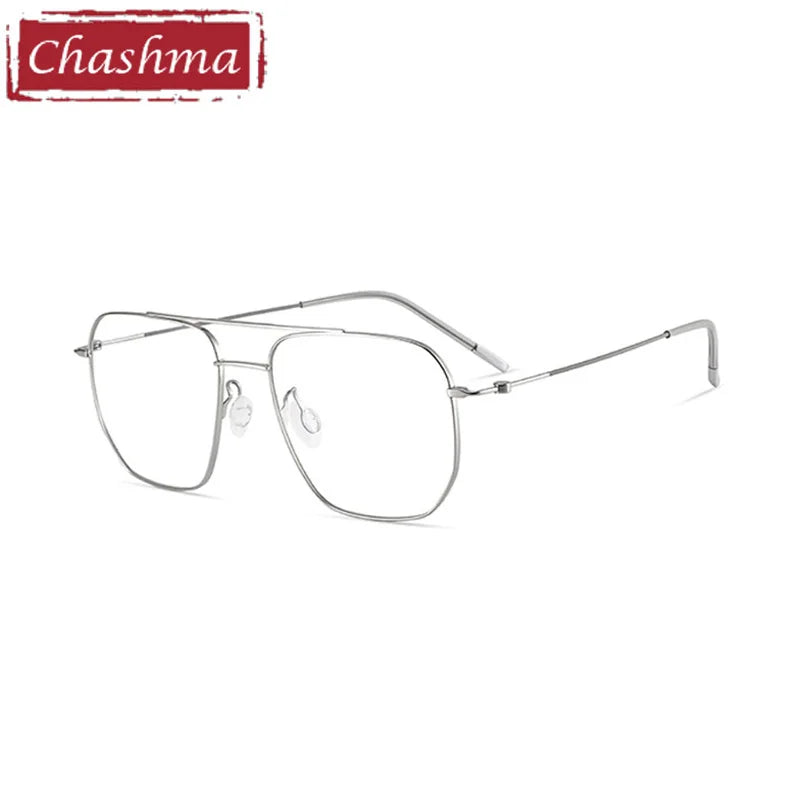 Chashma Ottica Men's Full Rim Square Double Bridge Titanium Eyeglasses 7248 Full Rim Chashma Ottica Light Silver  