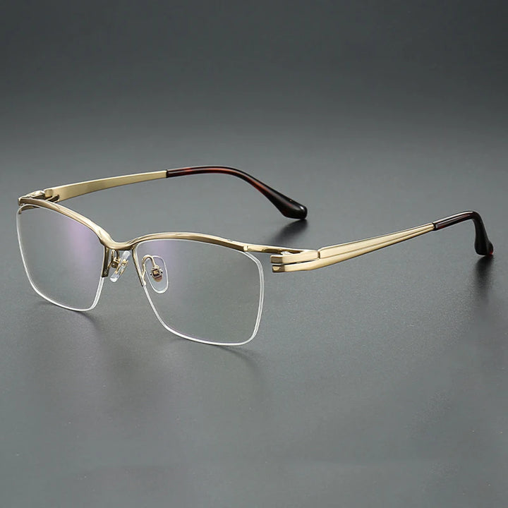 Aror Men's Big Semi Rim Polygon Square Titanium Eyeglasses 96205 Semi Rim Aror Gold