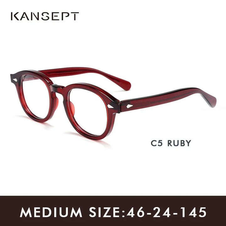 Kansept Unisex Full Rim Round Thick Acetate Eyeglasses 24145 Full Rim Kansept Ruby-46 CHINA 