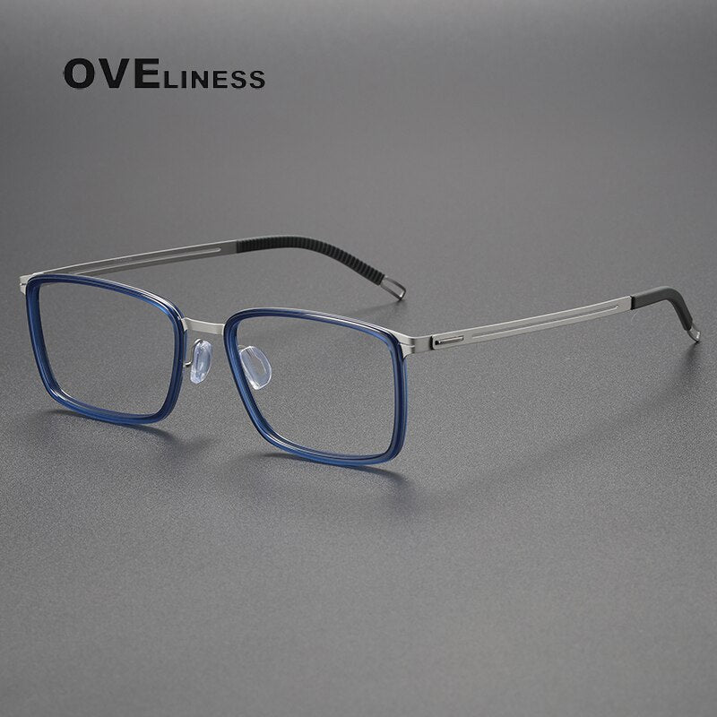 Oveliness Unisex Full Rim Square Screwless Titanium Eyeglasses 8202304 Full Rim Oveliness blue silver  