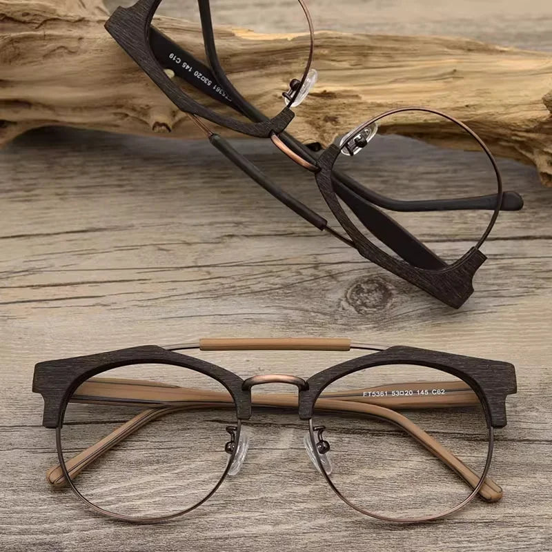 Hdcrafter Mens Semi Rim Double Bridge Round Acetate Titanium Frames 536100 — view 1 | Hdcrafter Eyeglasses at FuzWeb