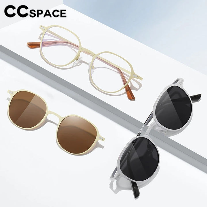 CCspace Women's Full Rim Round Alloy Eyeglasses Clip On Sunglasses 302078 With Clip Ons CCspace   