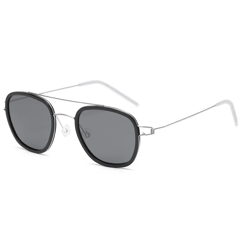 Black Mask Unisex Full Rim Square Double Bridge Titanium Sunglasses 8205 Sunglasses Black Mask C2 As Shown 