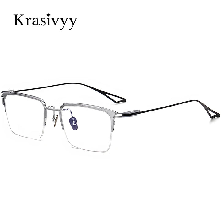 Krasivyy Men's Semi Rim Big Square Titanium Eyeglasses 15955