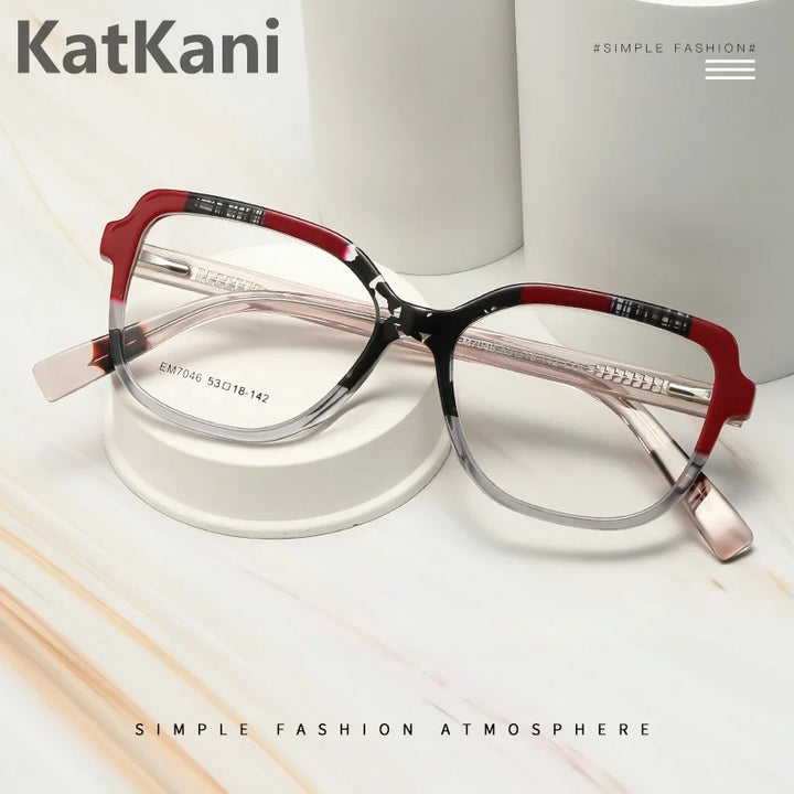 KatKani  Women's Full Rim Square Acetate Eyeglasses Em7046 Full Rim KatKani Eyeglasses   